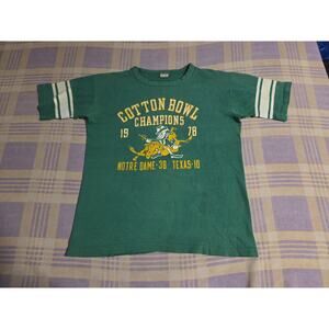 Vintage 70s Champion Notre Dame T Shirt Cotton Bowl Texas NCAA 1978 Blue Bar